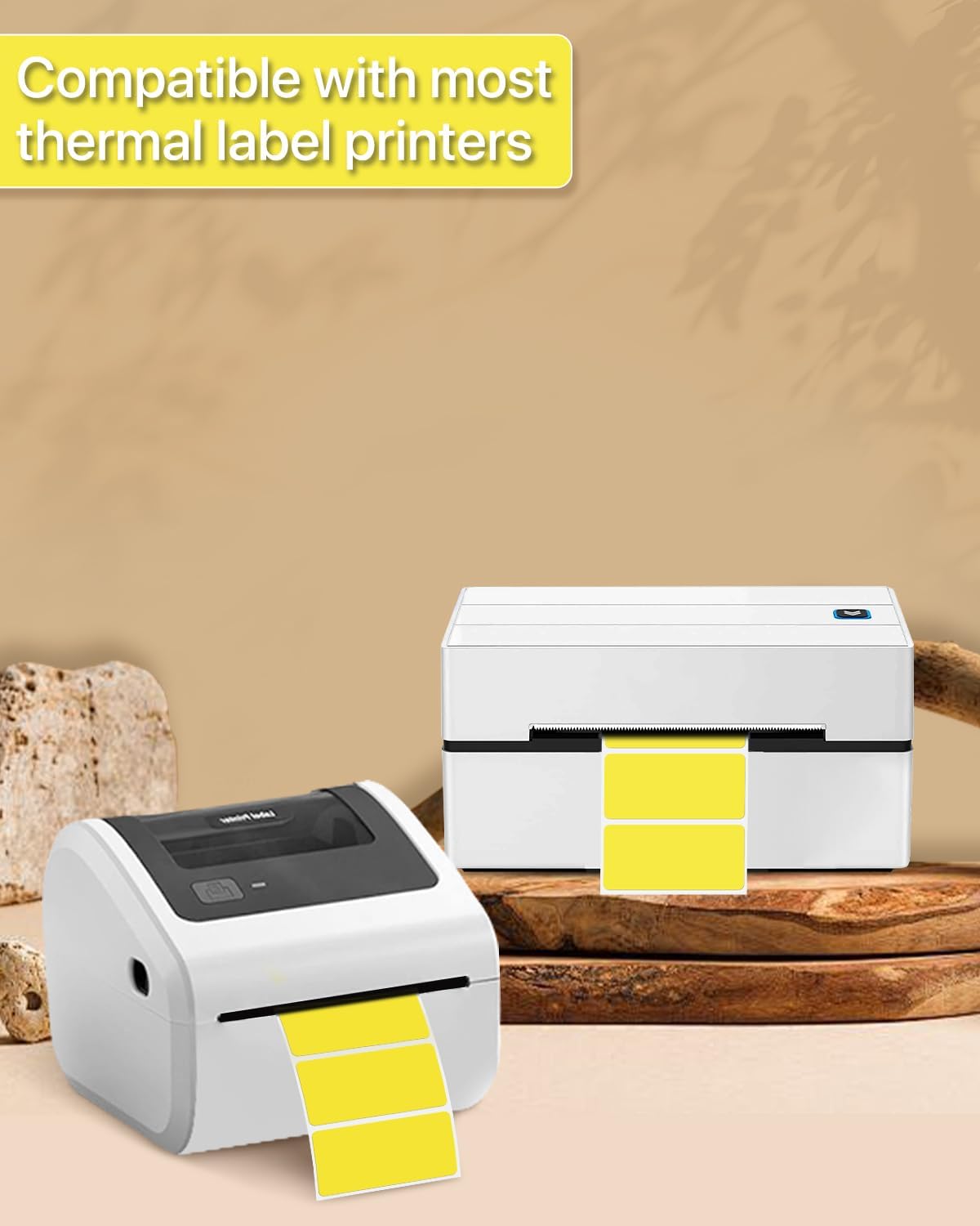 2×1 Inch Thermal Labels Sticker Self-Adhesive Label Paper Yellow Direct Thermal Printer Stickers with Perforation Line 1000 Sheets/Roll