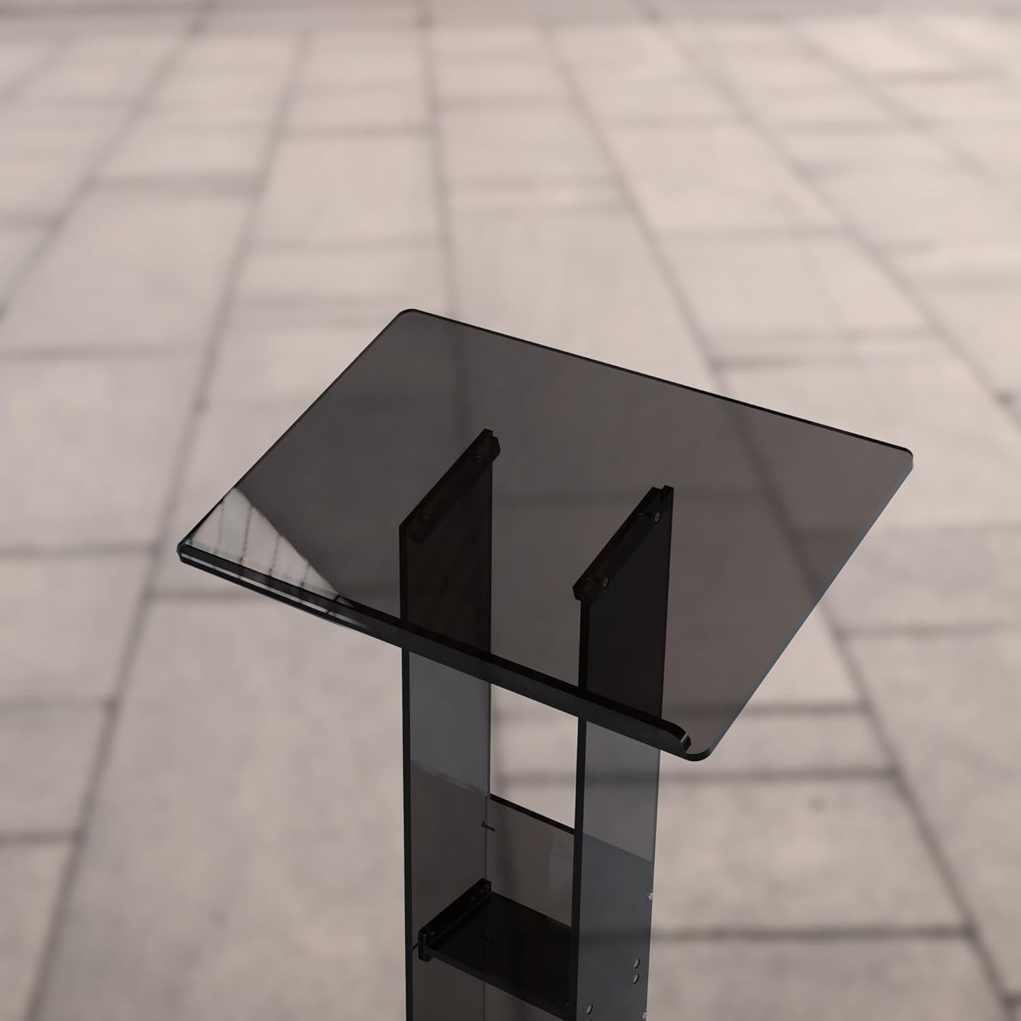 Large Acrylic Podium Black Podium Stand with Storage Shelf Wedding Christmas Birthday Classroom Professional Presentation Podium Reading Surface Platform for Office 23.6" L x 15.7" W x 46" H