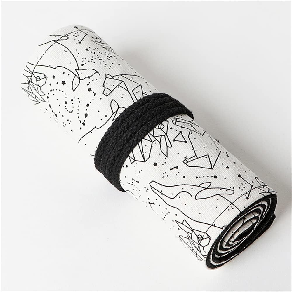 DIYOMR 24/36/72 Slots Pencil Wrap Pencil Rolls, Artist Colored Pencils Roll Up Bag Short Brushes Pouch Case Pencils Organizer for Drawing Coloring and Sketching (White Starry Sky, 72slots)