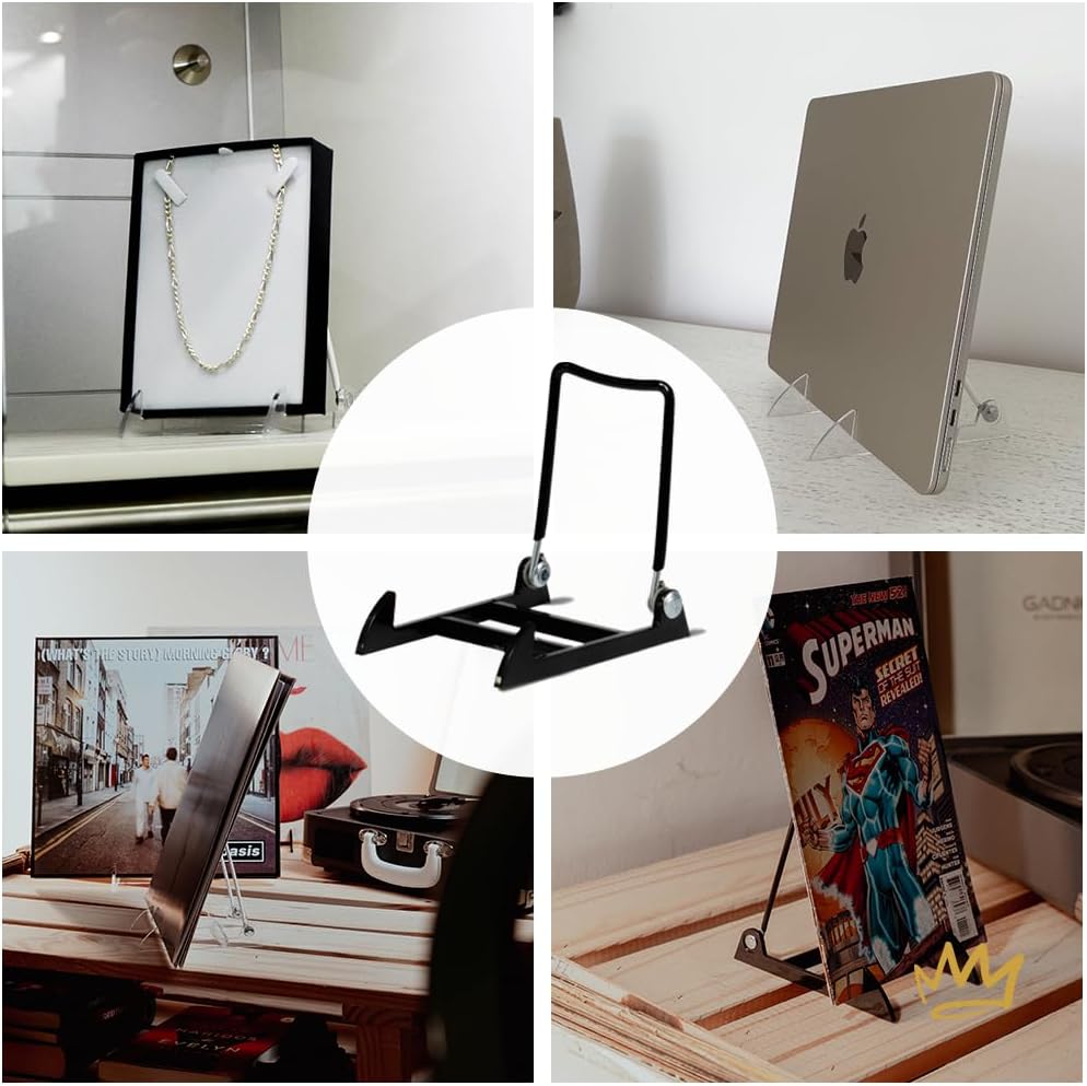KINGDOM SOLUTIONS MADE IN USA 2-pack Sturdy & Durable Adjustable Black Acrylic Easels to Display Unnoticeably Plates, Art, Pictures & More - Unique on the Market