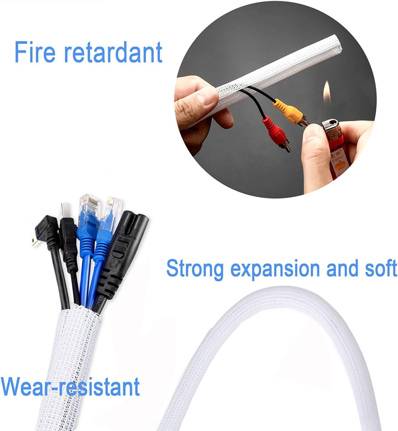 25ft – 3/8 inch White Split Wire Loom Tubing Cord Protector Cable Sleeve – Pet Cord Protector for Cat Chewing, for USB Power Cords Audio Video Wires