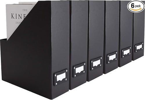BLU MONACO Foldable Black Magazine File Holder | Set of 6 Cardboard Desk by Blu_Monaco