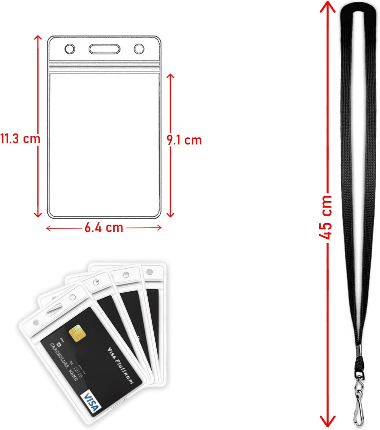 50-Pack Lanyard with Badge Holder - Black Lanyard for id Badge Clip with Swivel J-Hooks - Versatile Neck Lanyard for Keys, Card Holders, Whistles