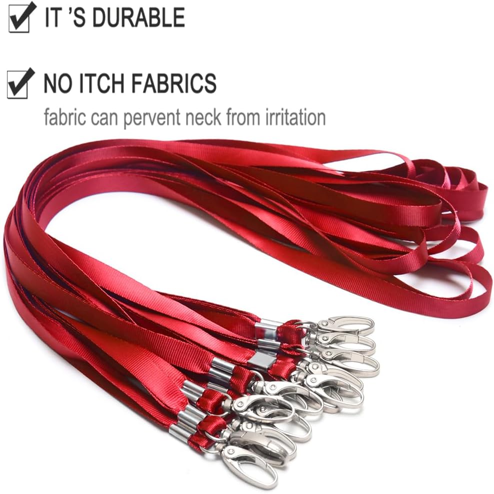 50 Pcs Lanyards Red Lanyard for Id Badges Nylon Lanyard Bulk Clip Swivel Hook for Office Id Badges Key Chains