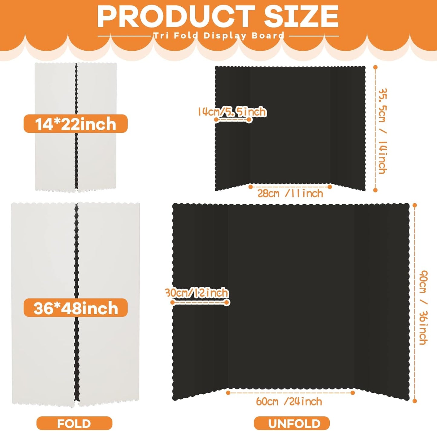 Ctosree 24 Pcs Tri Fold Board Bulk, Science Fair Project Board,Lightweight Presentation Trifold Display Poster Board, Single Wall(14 x 22 Inch,Black)