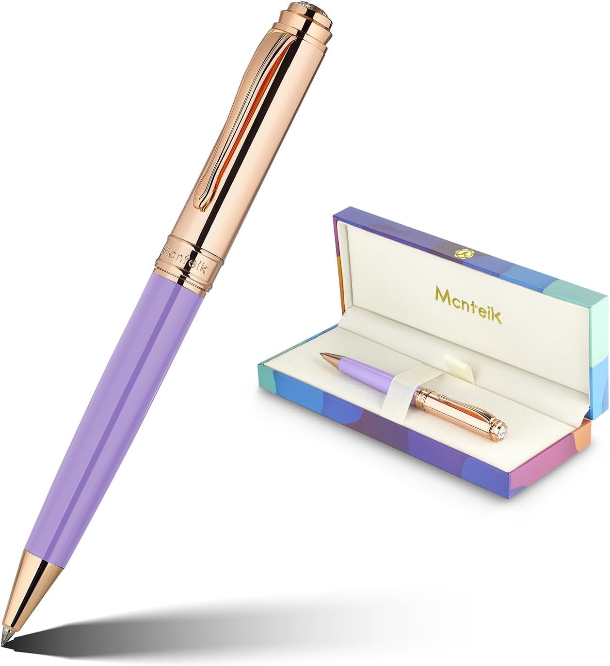 Luxury Gel Pen, Top Set With 8mm Brilliant Diamond,Stylish Purple Pen Body,Attractive Rose Real Gold Finish, Black Ink Refill,Elegant Gift Pen For Women, Unique, Fancy, Office Pens