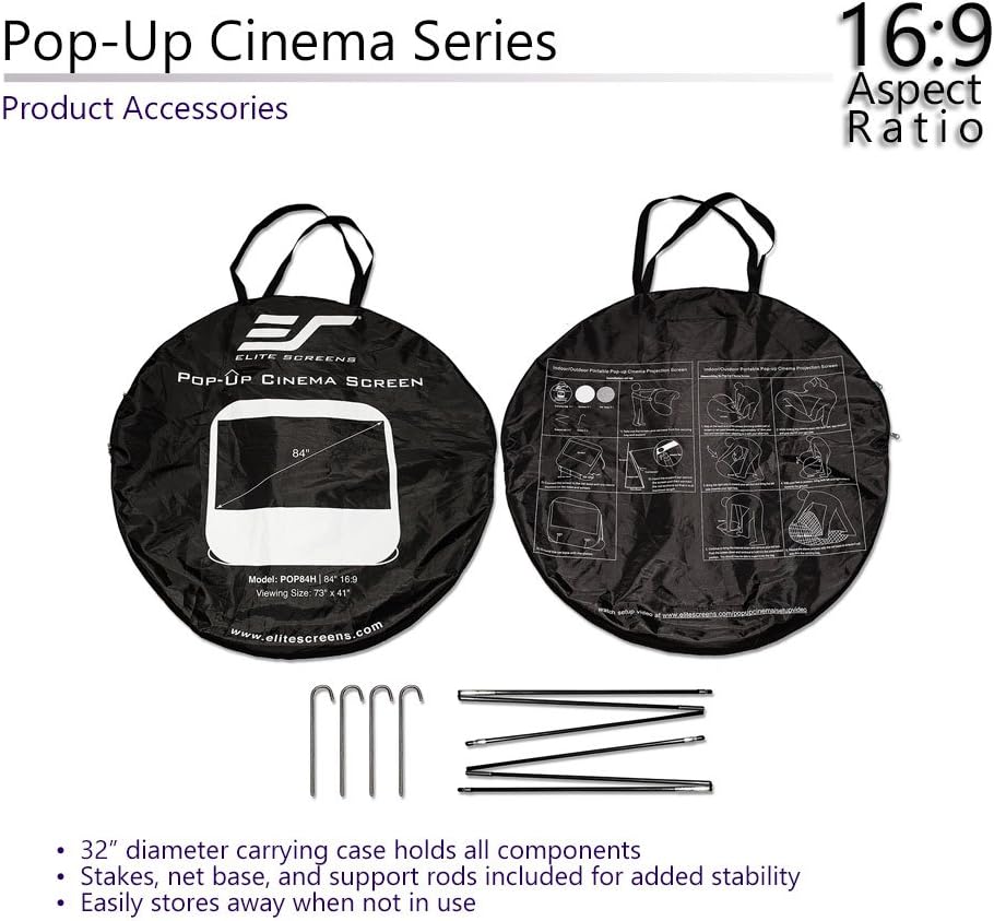 Elite Screens, Pop-Up Cinema 92-inch 16:9, SilkWhite 1.1 Gain, Portable Outdoor, Fast Folding Projector Screen, US Based Company 2-Year Warranty