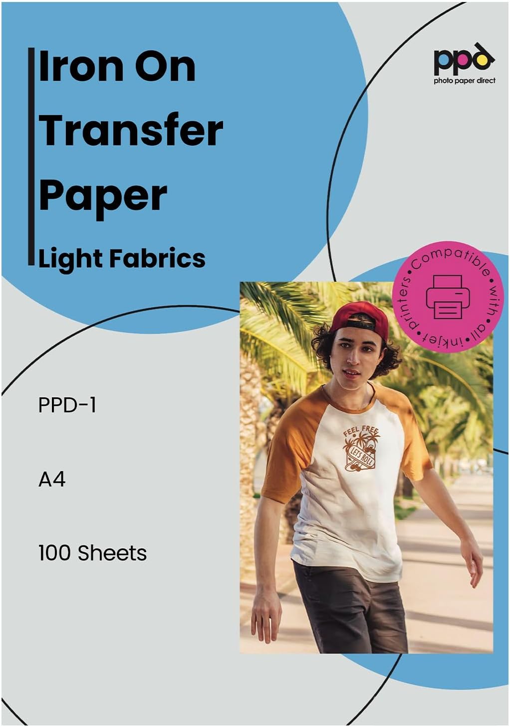 PPD 100 Sheets 8.5x11” - Inkjet Iron-on Heat Transfer Paper for White & Light Fabric and T-Shirts - Premium - PPD-1-100