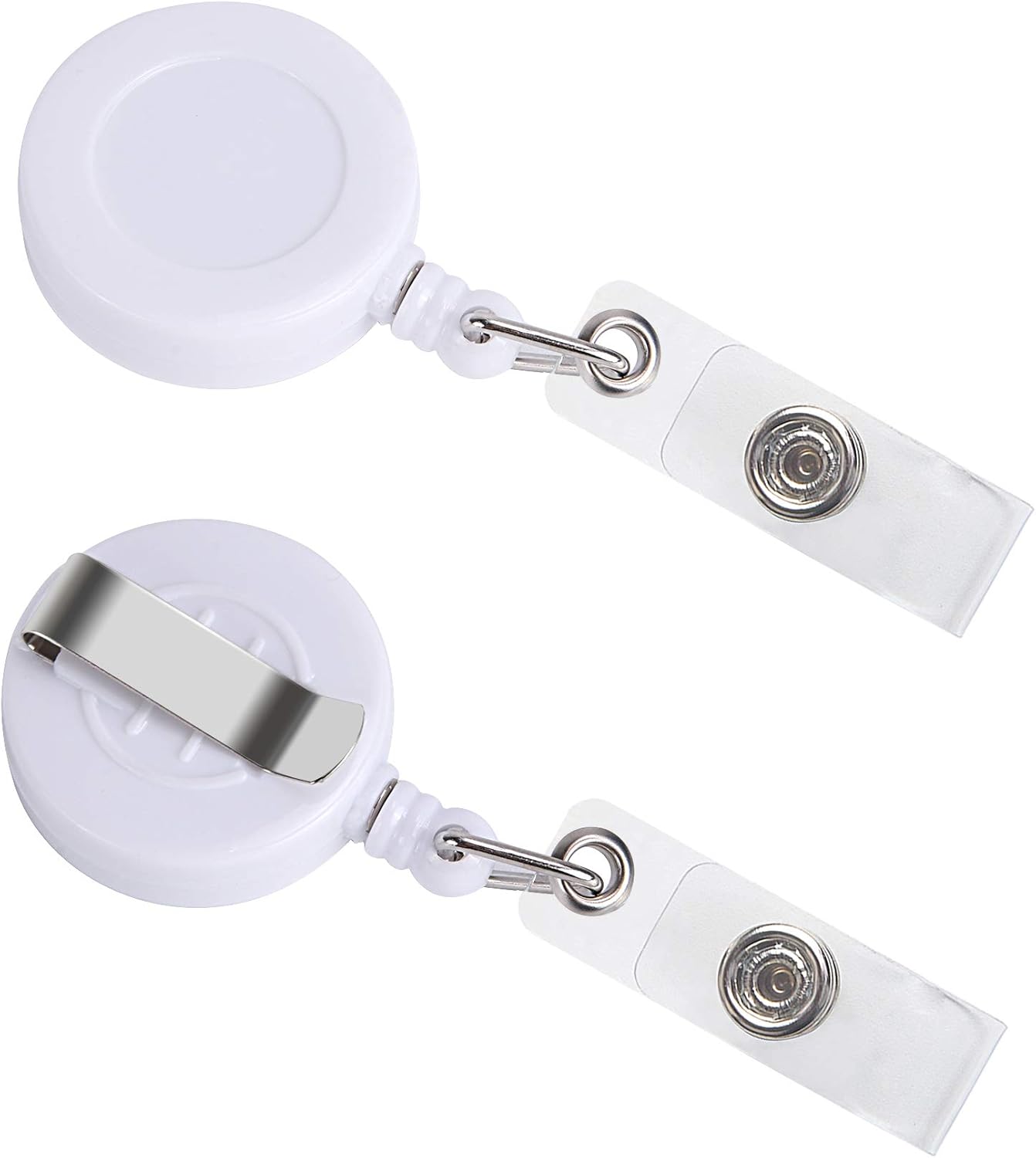 JANYUN 100 Pcs Badge Reels Retractable Badges Holder for ID Card Keychain Whistles Lanyards for School Office (White)