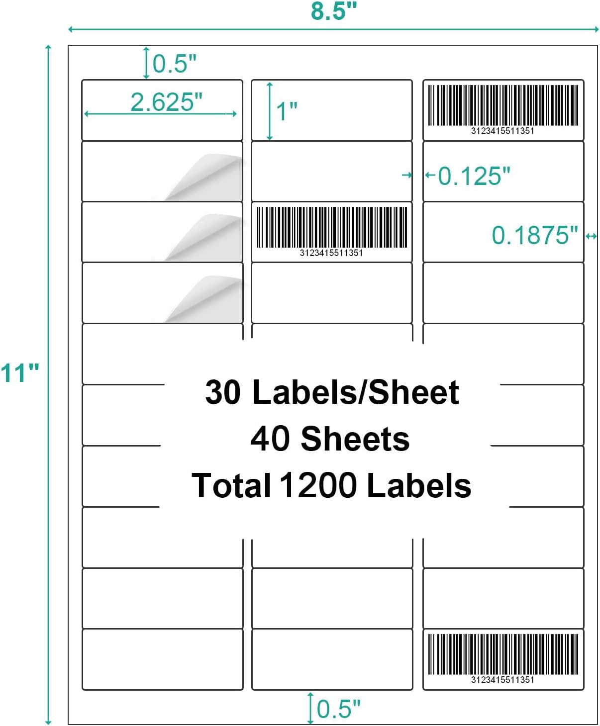 1200 Labels 40 Sheets Address Label Sticker for Laser & Inkjet Printer, 1" x 2-5/8" White Blank Printable Shipping Address Labels, Strong Adhesive for FBA Label, Easy to Peel