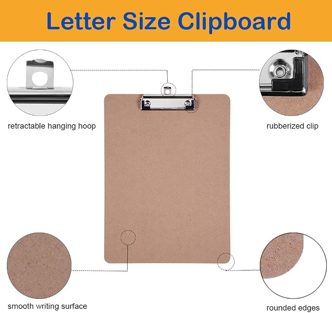 Clipboards Bulk, EZZGOL 36 Pack Letter Size Wood Clipboards, Low Profile Clip - Image 2