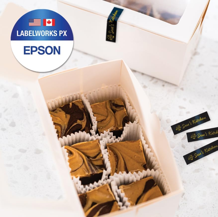 Epson LABELWORKS 224GBPX Genuine PET (Polyester) Tape Cartridge - Gold on Black Designer Craft Label Maker Tape - 1" (24MM) Wide, 30'