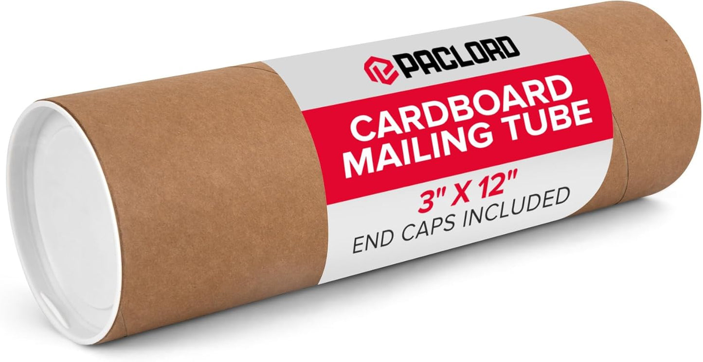 3" x 12" Reinforced Kraft Paper Mailing Tube, Pack of 1 Tube with 2 Caps – Secure USPS Approved Poster Tube – Cardboard Tube for Shipping and Storing Posters, Prints, Artwork, or Documents