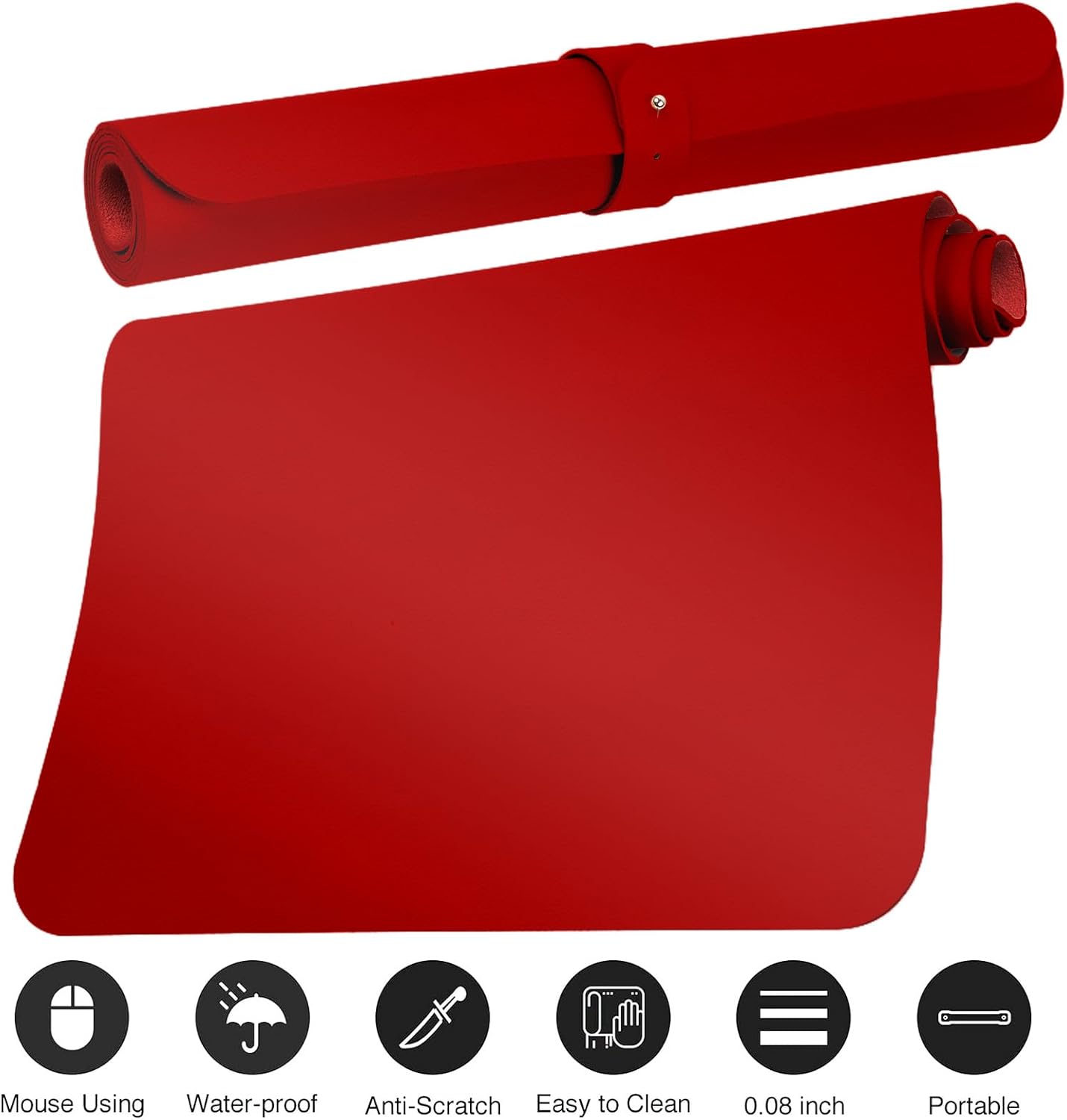 Boutilon Leather Desk Pad Protector,Non-Slip Mouse Pad,Laptop Desk Pad,Office Mouse Mat,Waterproof Leather Desk Blotter,Desk Writing Pad for Office and Home (XXXL-Red,47"x 24")