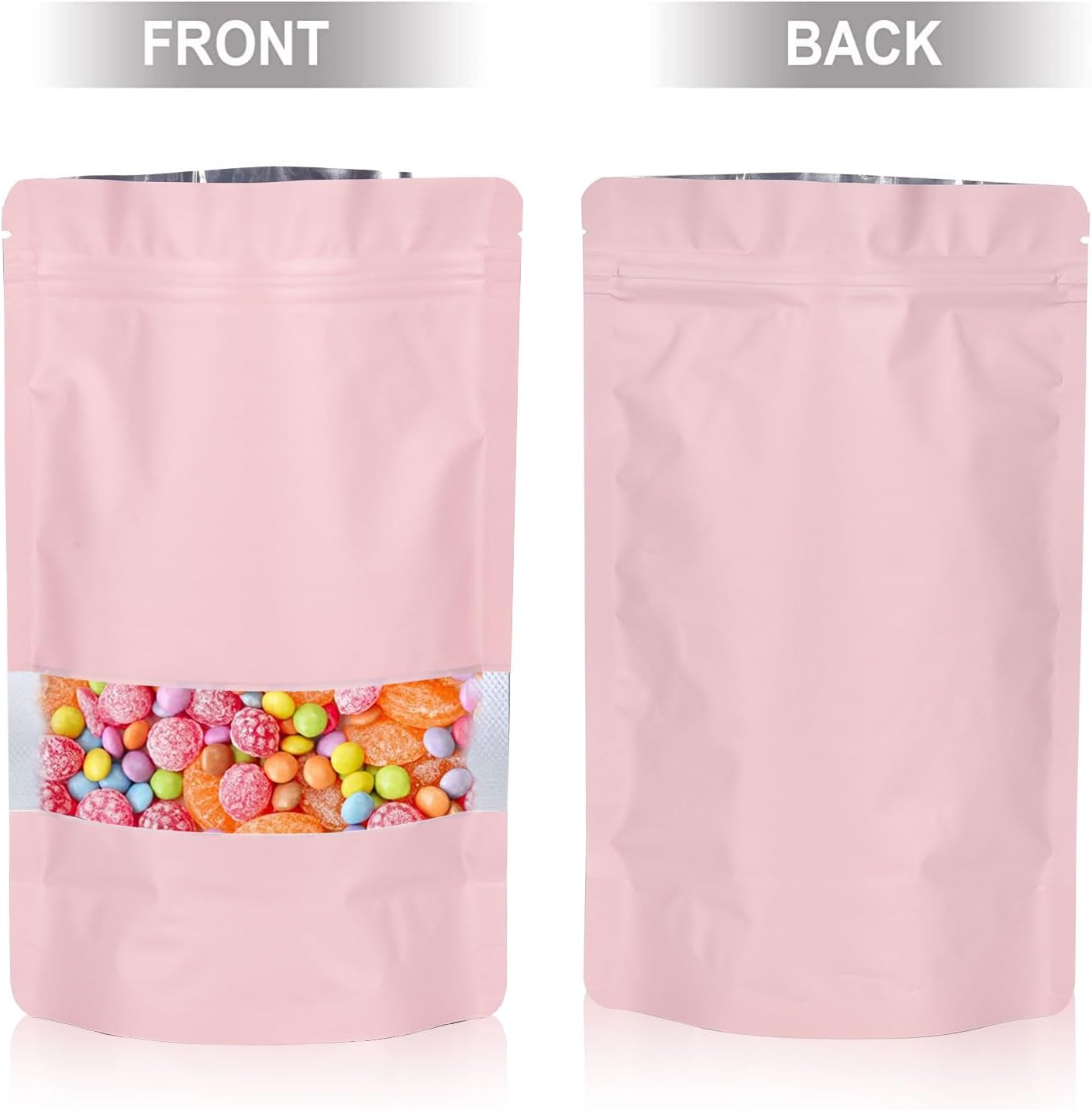 4"x6" 120pcs Mylar Bags for Food Storage,Smell Proof Bag with Matte Window Resealable Food Storage Bags for Small Business, Stand-up Foil Pouch Packaging Freeze Dried Candy Bag(Pink)