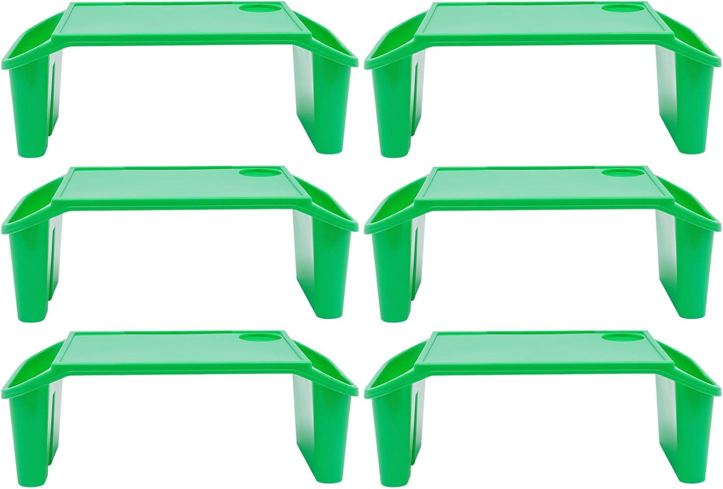6 Pack Kids Lap Desk Tray with Storage Slots, Portable Lap Desk, Activity Tray, Drawing, Stackable, Writing, Eating, Classroom, 19.69" L x 9.84" W x 7.1" H (Green)