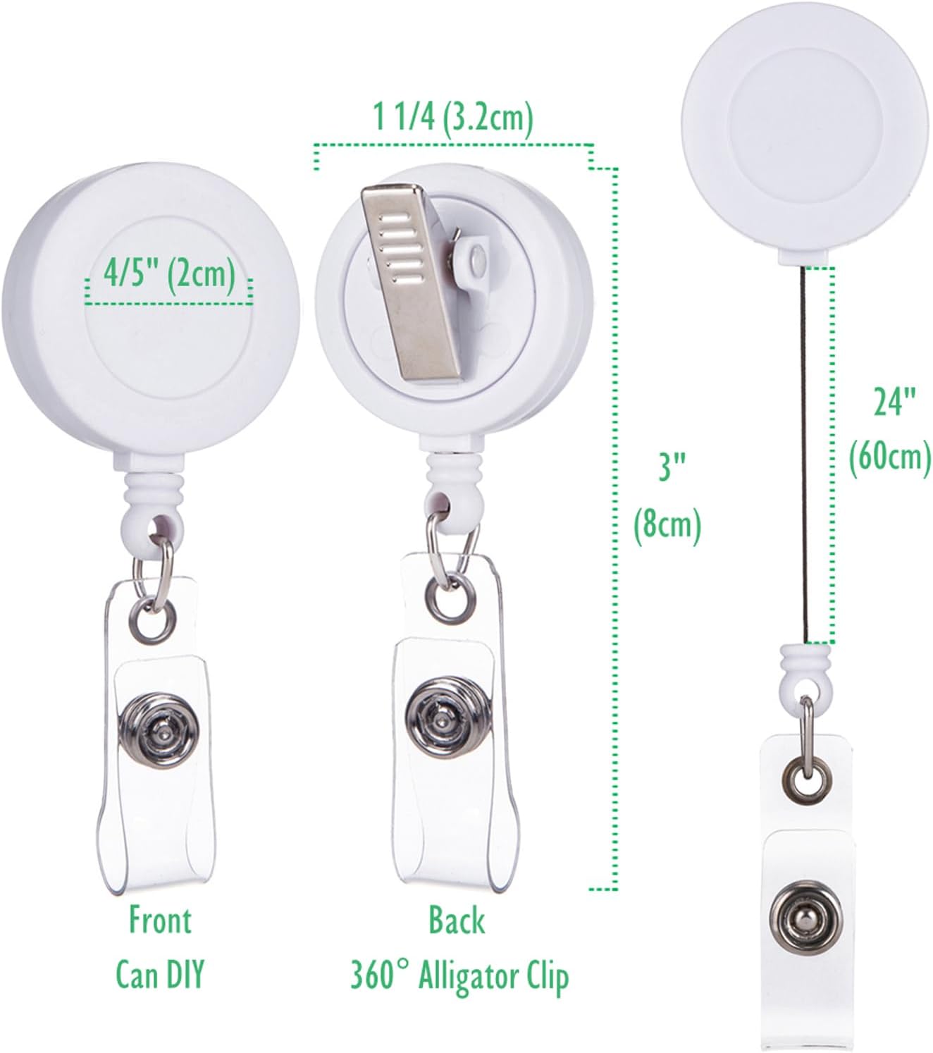 QREEL Retractable Badge Reels - 25 Pack - Badge Holder with Swivel Alligator Clip for Work Permit (White)