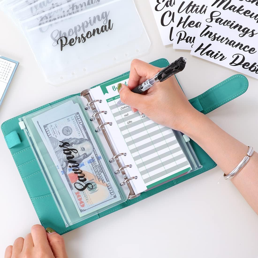 SKYDUE Budget Binder, Money Saving Binder with Zipper Envelopes, Cash Envelopes and Expense Budget Sheets for Budgeting (Turquoise)