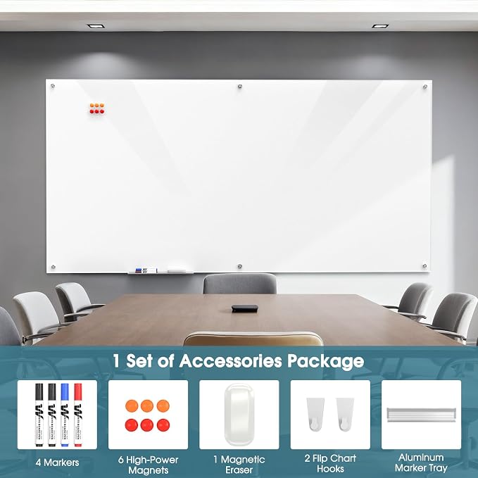 MaxGear Glass Whiteboard Wall Mounted, Frameless Magnetic Dry Erase Board - Image 4