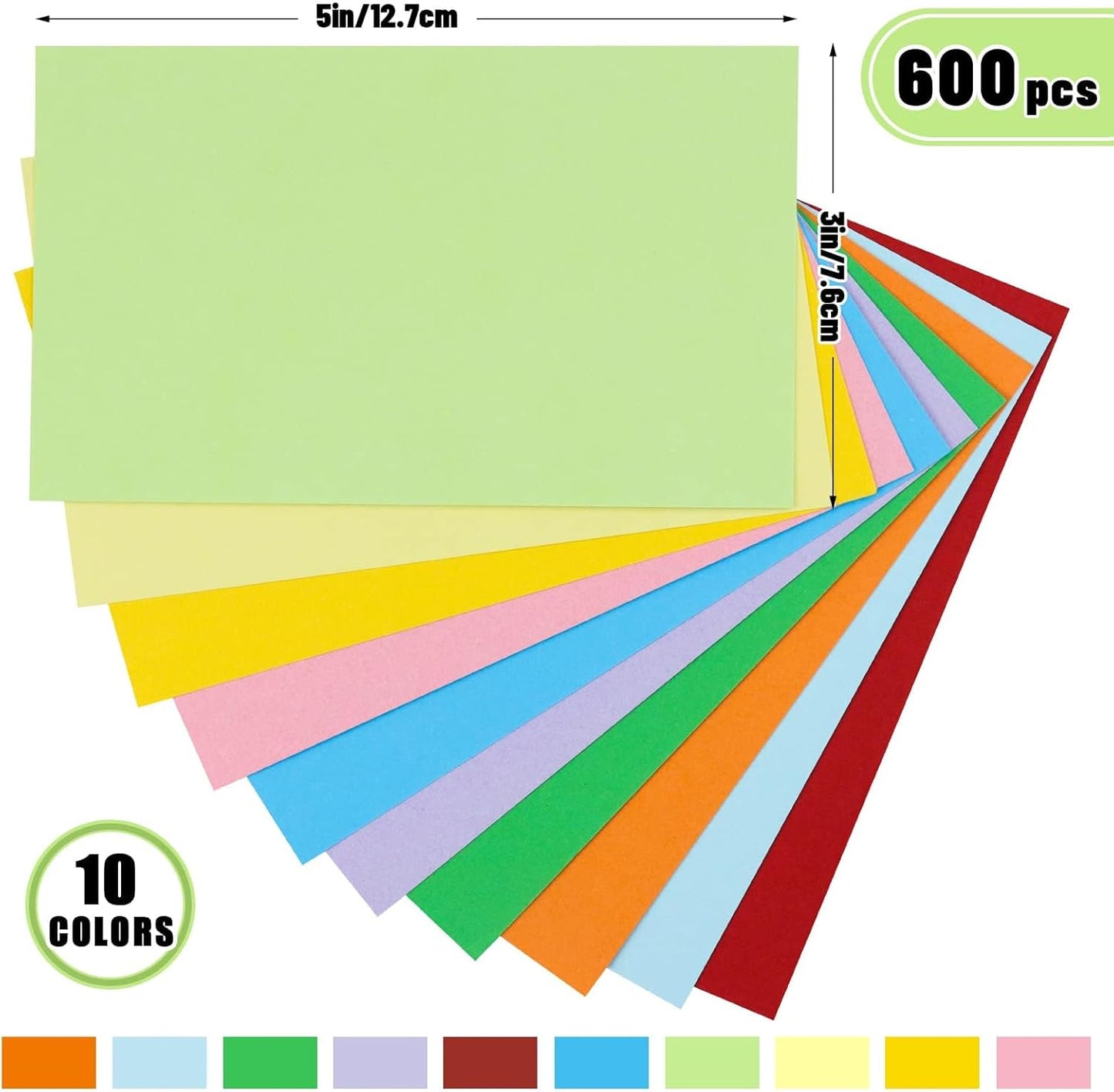 Tecmisse Colored Index Cards 3 x 5 Inch, 600 Sheets Colorful Flash Cards Thick, Blank Note Cards Flashcards for Studying School Learning and office Supplies, 10 Colors