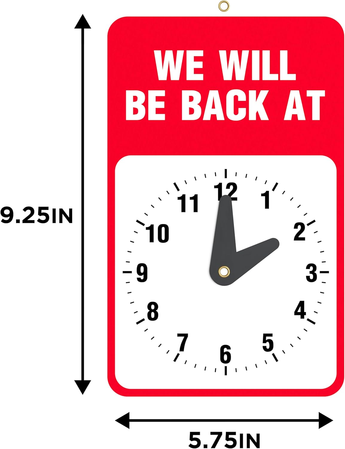 Will Return Sign With Clock - 9.25 x 5.75 Inch - Bright Red and White Colors - Includes Suction Cup - Ideal Be Right Back Signs for Business, Retail Store, Office Door or Window