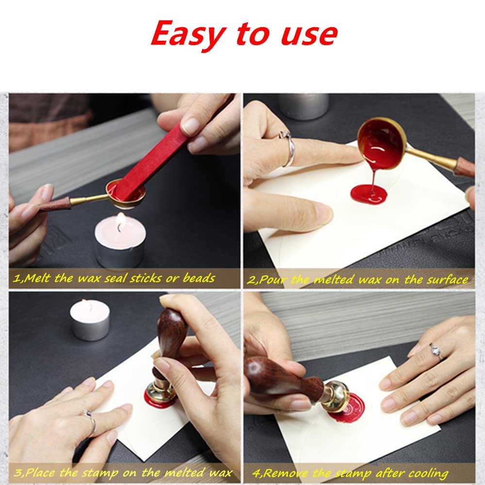 Wax Seal Stamp kit, ANBOSE Animal Wax Seal Stamp Set with 6 PCS Removable Brass Heads and 1 Wooden Handle, Retro Cat Birds Peacock Butterfly Sealing Wax Stamp for Cards Invitations