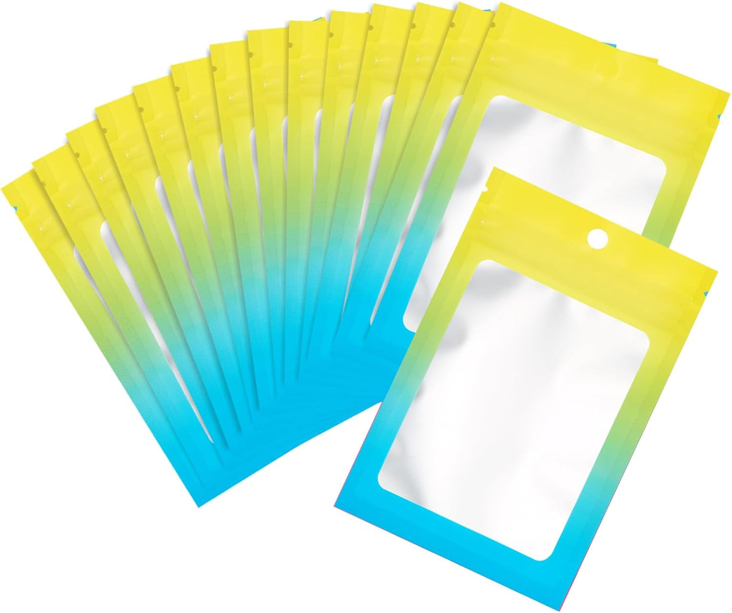 100 Pcs Resealable Mylar Bags, Gradient Color Food Storage Bags, Zip Bag Foil Bags Packaging Pouch for Food Storage, Sample, Small Business (Yellow Blue, 4 X 6 Inch)