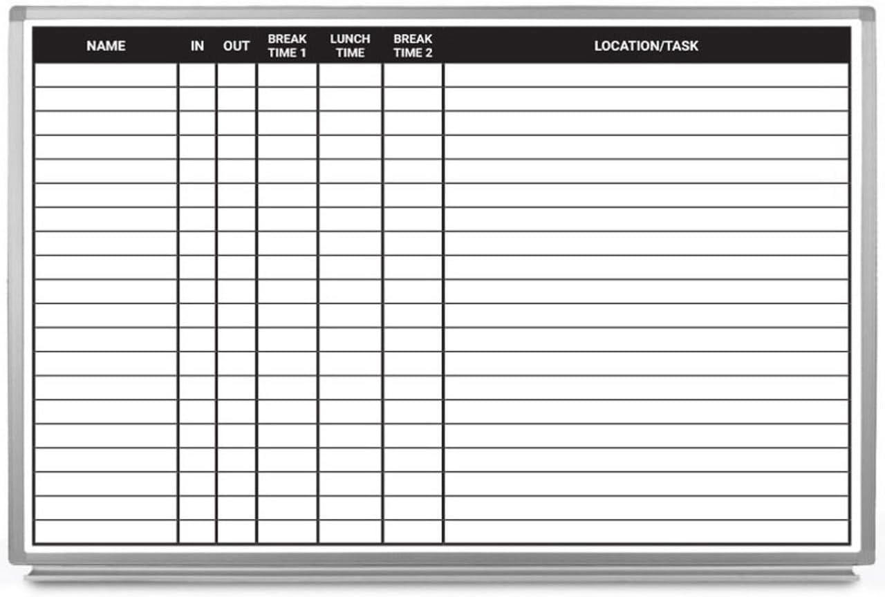 Lunch and Break in/Out Dry-Erase Scheduling Whiteboard 36" x 24"