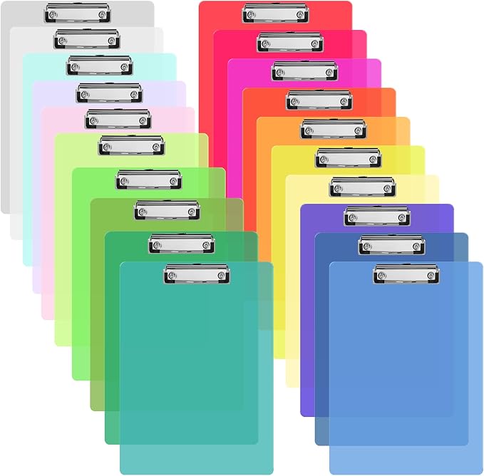 20 Pcs Plastic Clipboards Bulk 20 Assorted Colors 12.5 x 9 In Clear Colored by UZLUbuywithconfidence