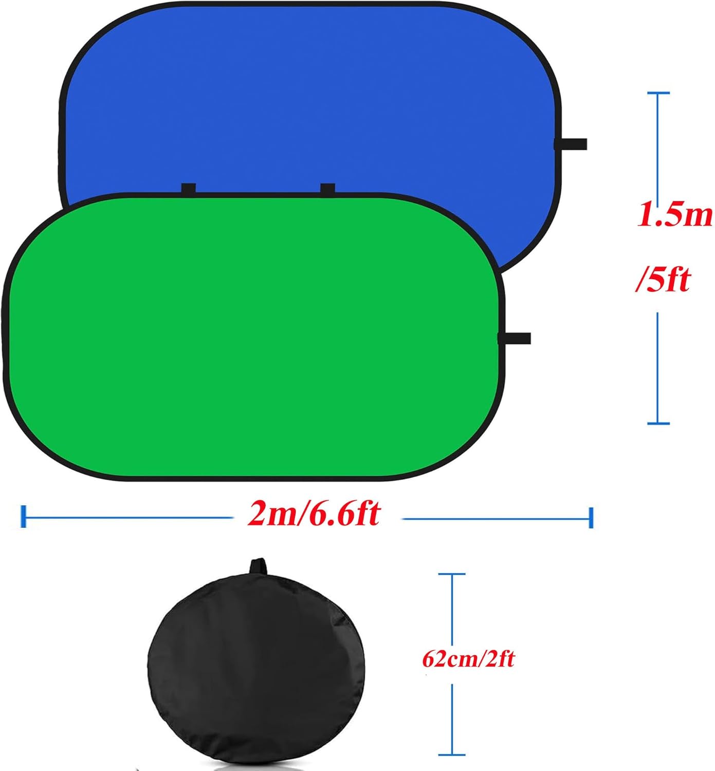 5x6.6ft/1.5×2m Chromakey Backdrop, 2-in-1 Green Screen and Blue Screen, Collapsible Pop Up Reversible Background for Photography Studio, Live Streaming, Video Shooting, YouTube(Green/Blue)