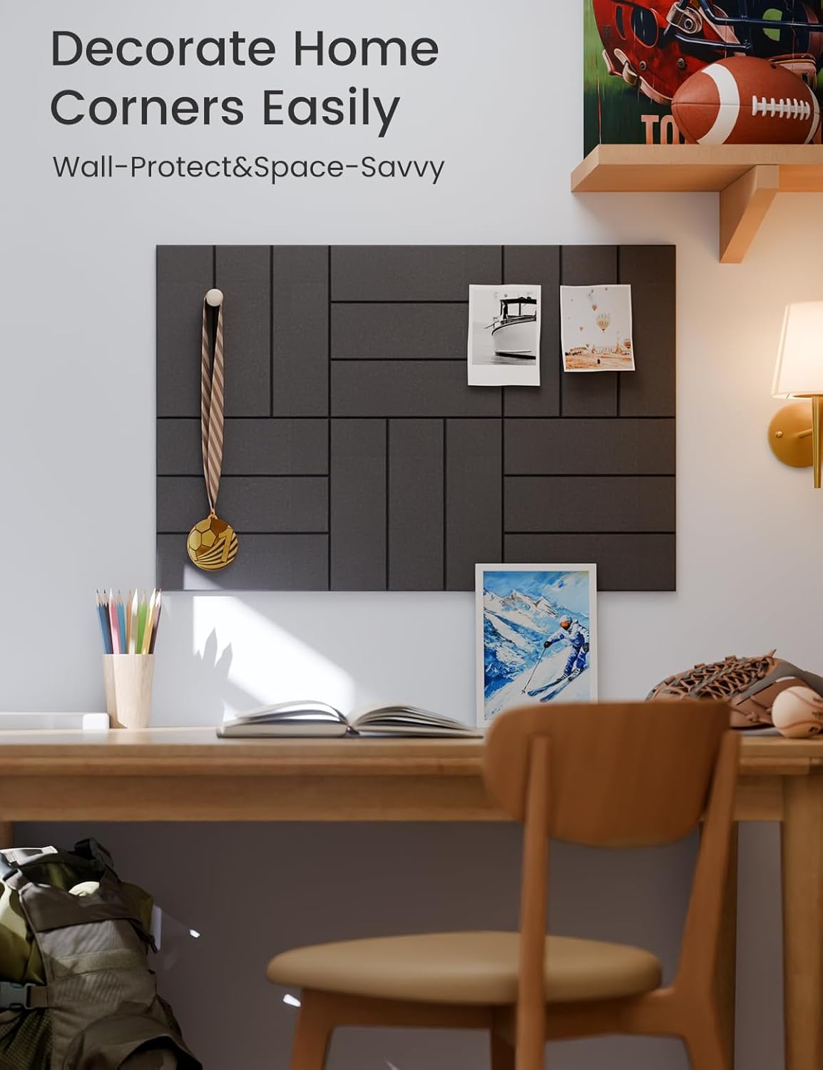 Felt Bulletin Board Tiles -28"x18" with 40 Adhesive Tabs, Cork Board Alternative for Office Decor, Push Pin Board Wall Organizer 6-Pack(Charcoal Gray)