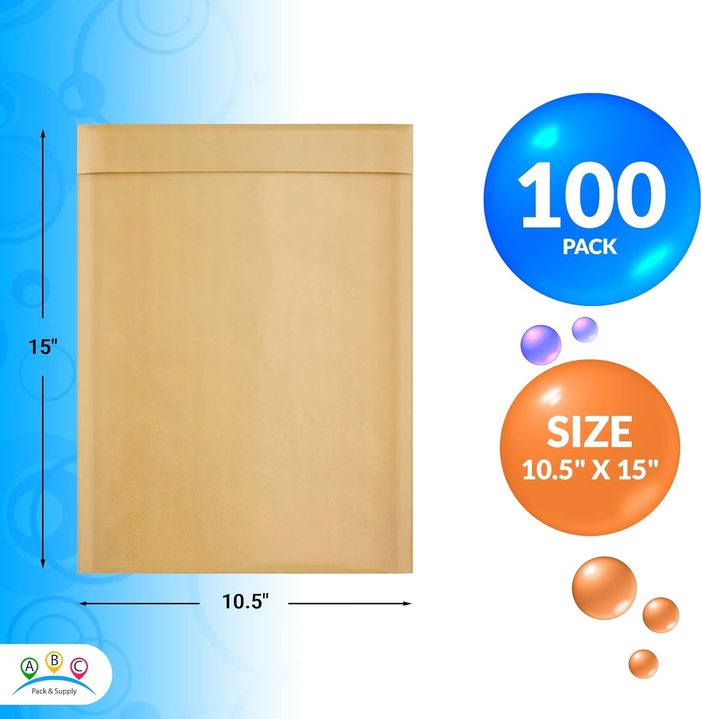 ABC PACK & SUPPLY Brown Kraft Bubble Mailer Envelopes, 10.5 x 15 Inches. 100 Pack Mail Padded Envelopes Self Seal. Kraft Bubble Mailers. Tear-Resistant Mailing Envelope Padded. Sturdy Paper Mailer