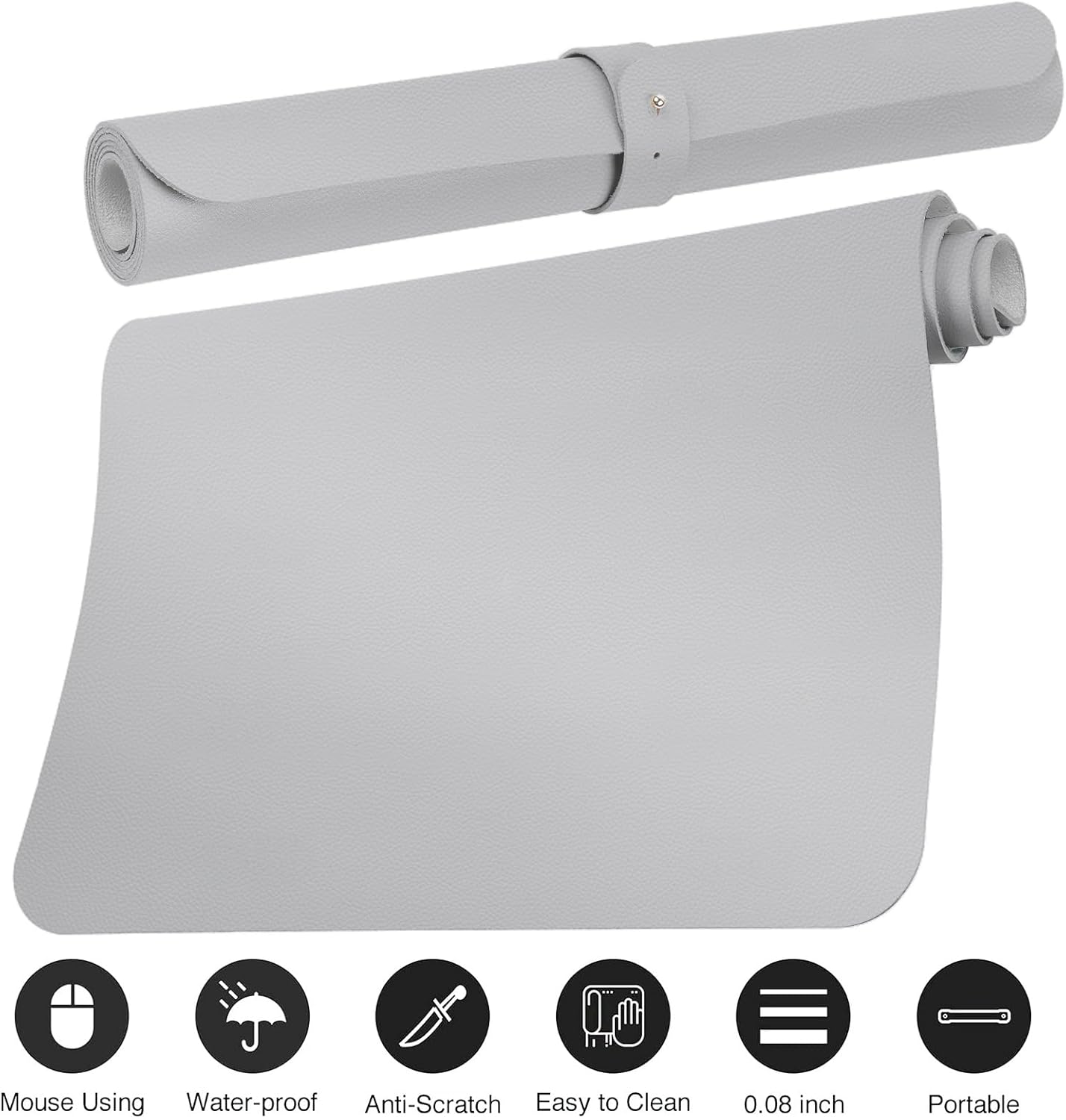 Boutilon Leather Desk Pad Protector,Non-Slip Mouse Pad,Laptop Desk Pad,Office Mouse Mat,Waterproof Leather Desk Blotter,Desk Writing Pad for Office and Home (S-Grey,24"x 14")