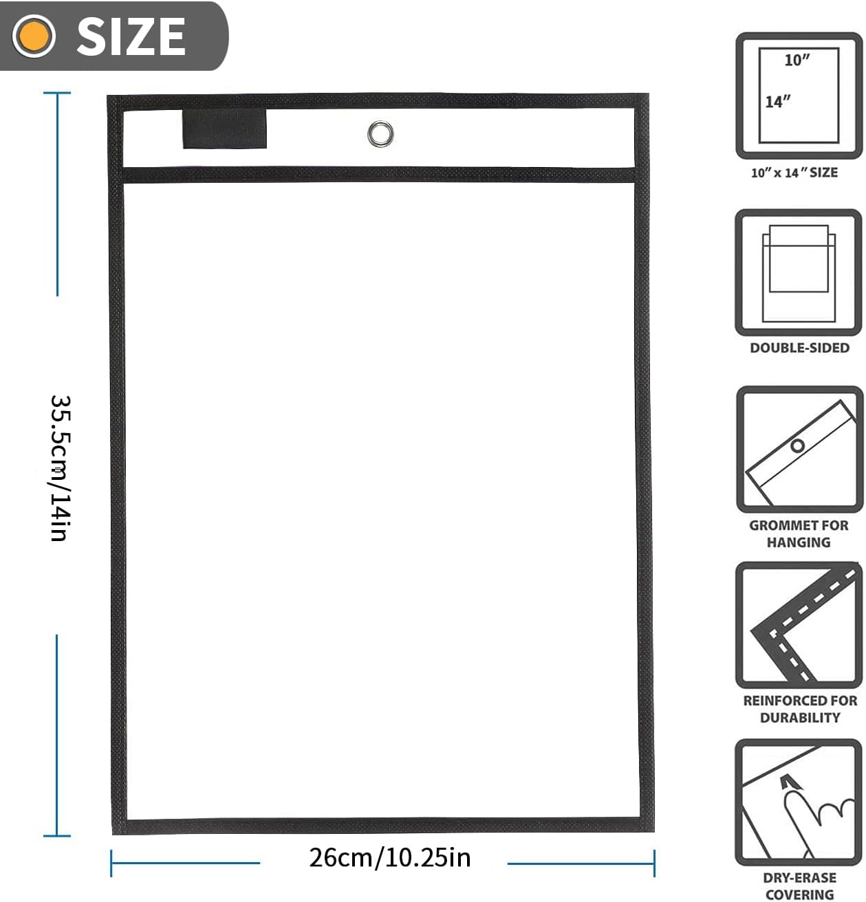 6 Packs Oversized Reusable Dry Erase Pocket Sleeves, Black 10x14 Ticket Holders, Clear Plastic Sheet Protectors, Teacher School Classroom Supplies