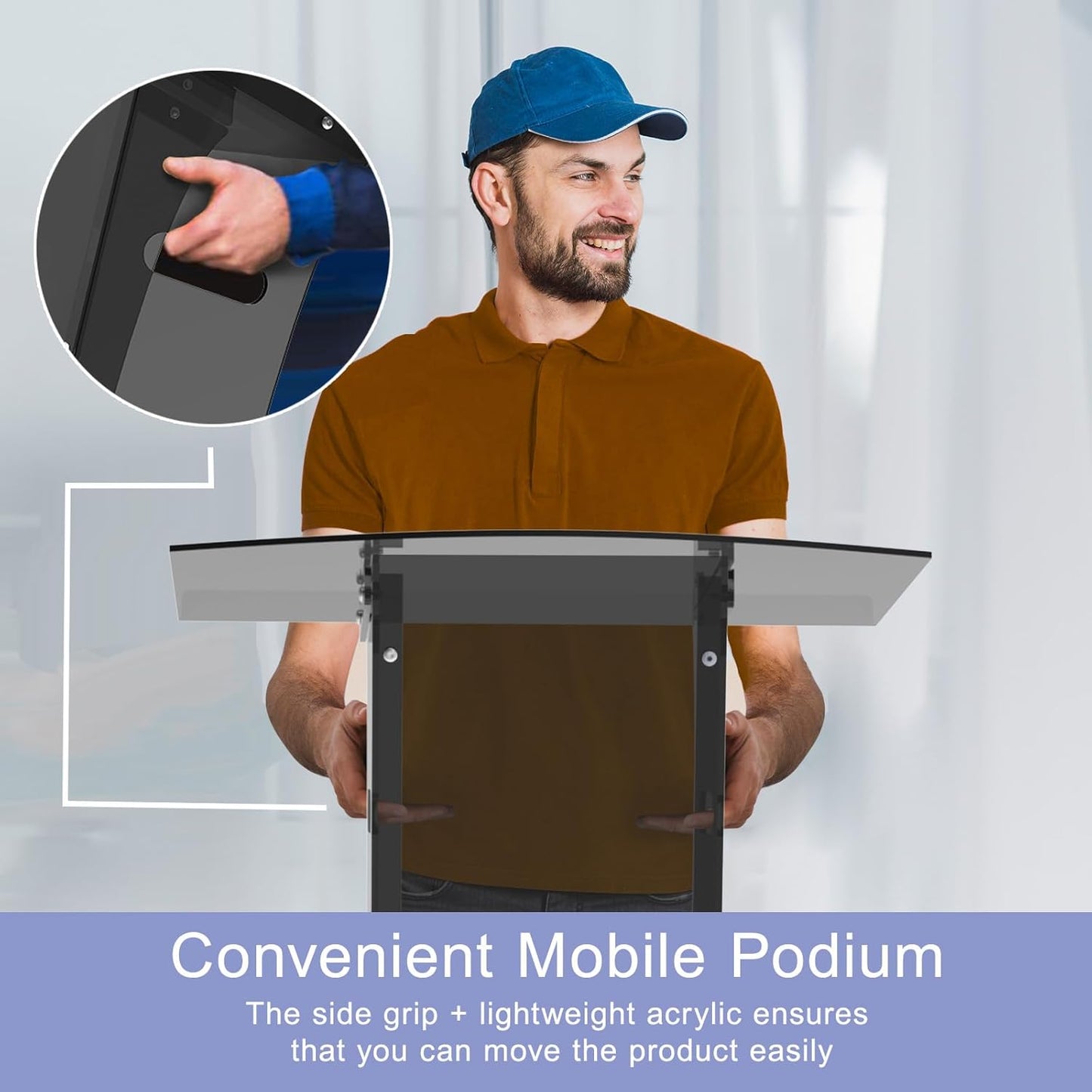 Acrylic Podium Stand with Storage Shelf,Segmented Black Lecterns & Podiums,Pulpits for Churches、Conference、Speeches、Weddings、Classroom、Concert,47" H Professional Presentation Podiums