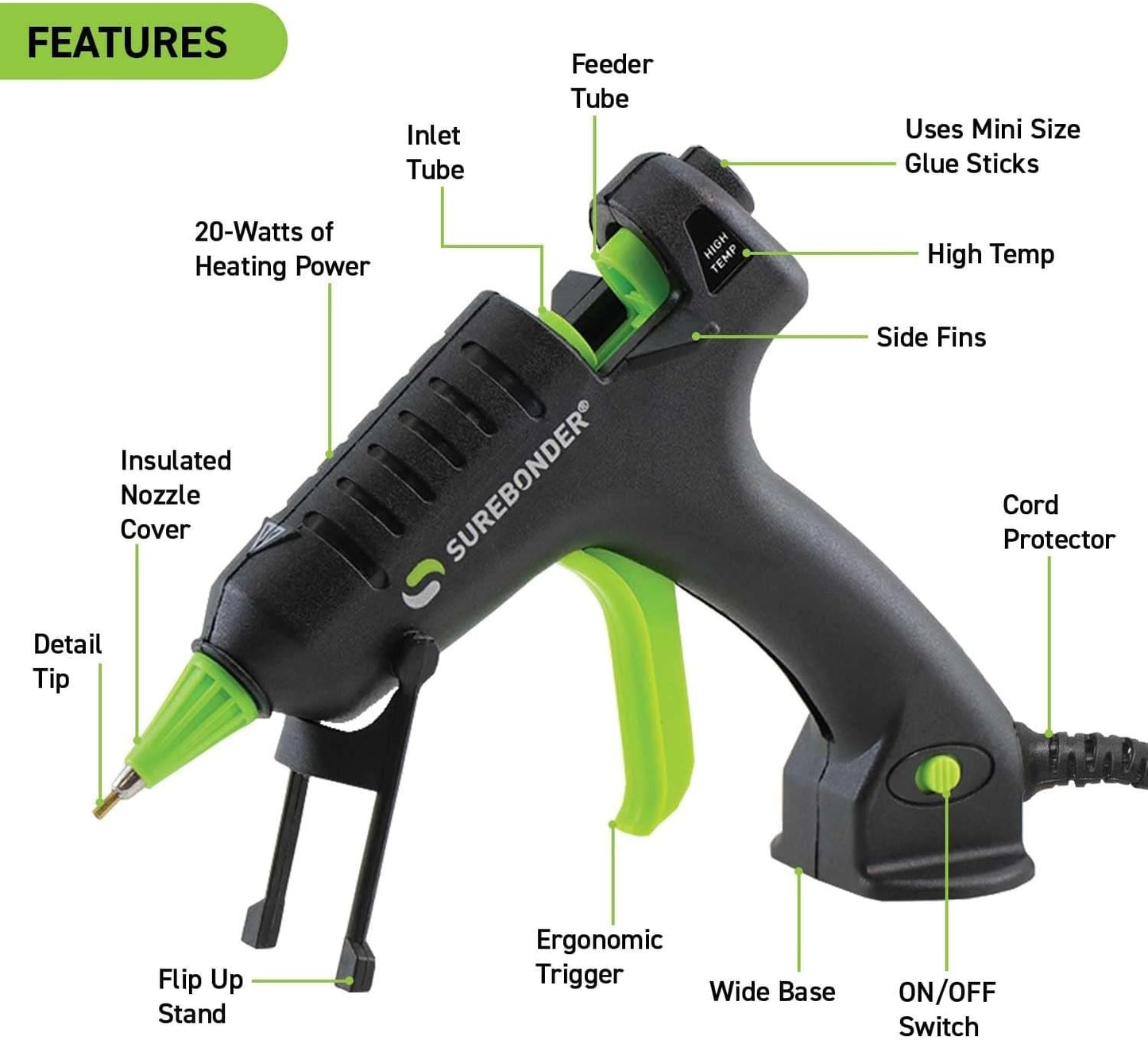 Surebonder H-195F Specialty Series 20 Watt Mini Size High Temperature Detail Hot Glue Gun (Pack of 12)