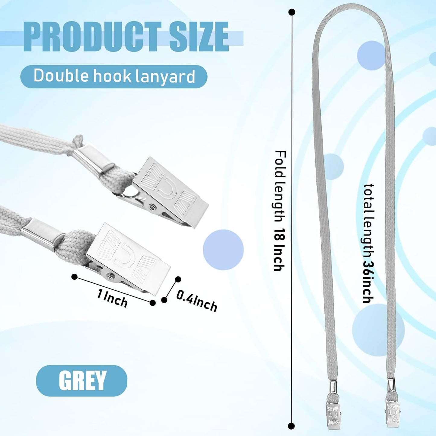 Patelai 100 Pack Double Clip Lanyards Bulk Face Mask Lanyard Twist Free 2 Hook Design Adjustable Badge Neck Strap for Conference Office Class Essential Back to School Gifts ID Card Keychain (Grey)