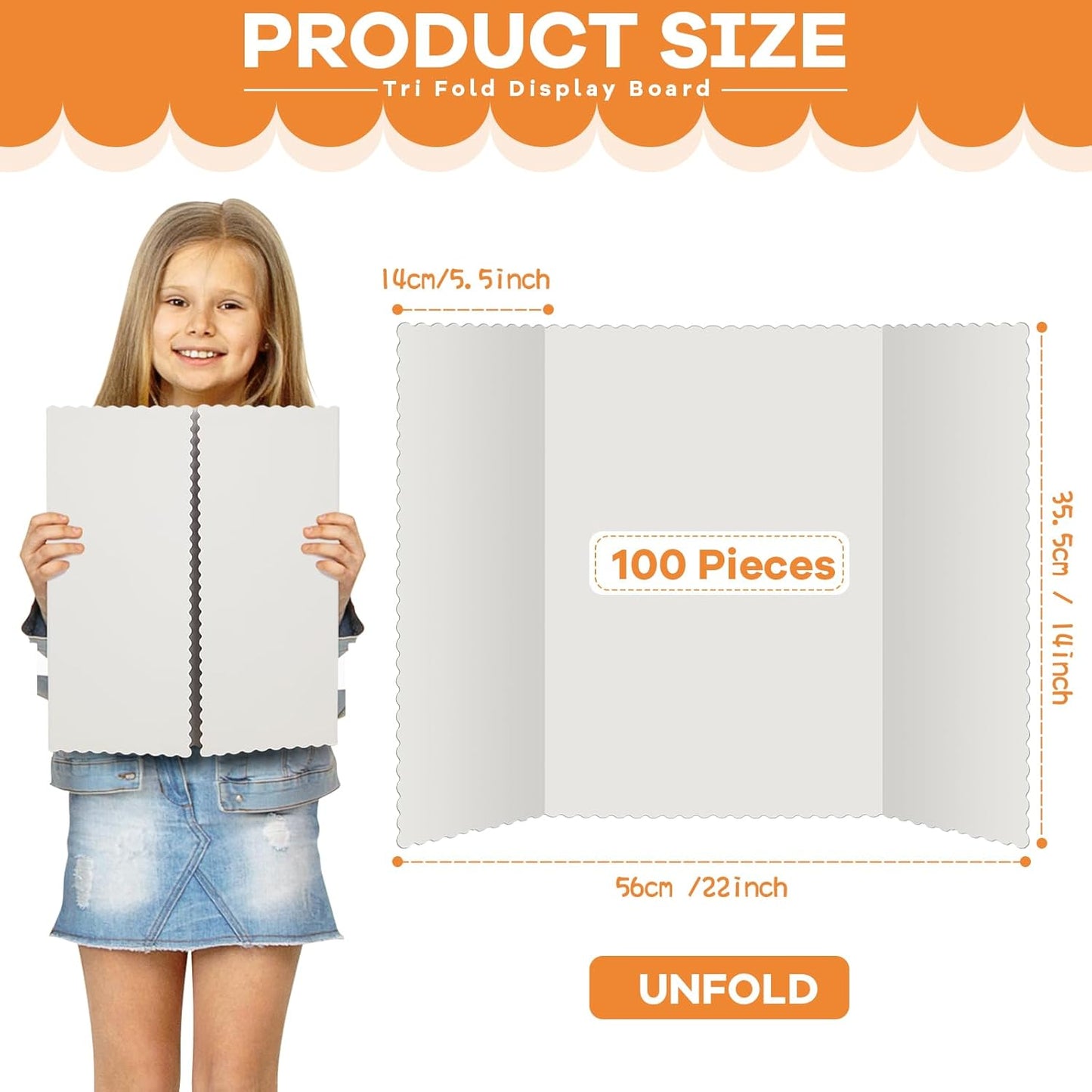 Ctosree 100 Pcs Trifold Poster Board Bulk 14 x 22 Inch Fold Presentation Display Science Project Board for School Workshop Business Projects Exhibition Supplies, White