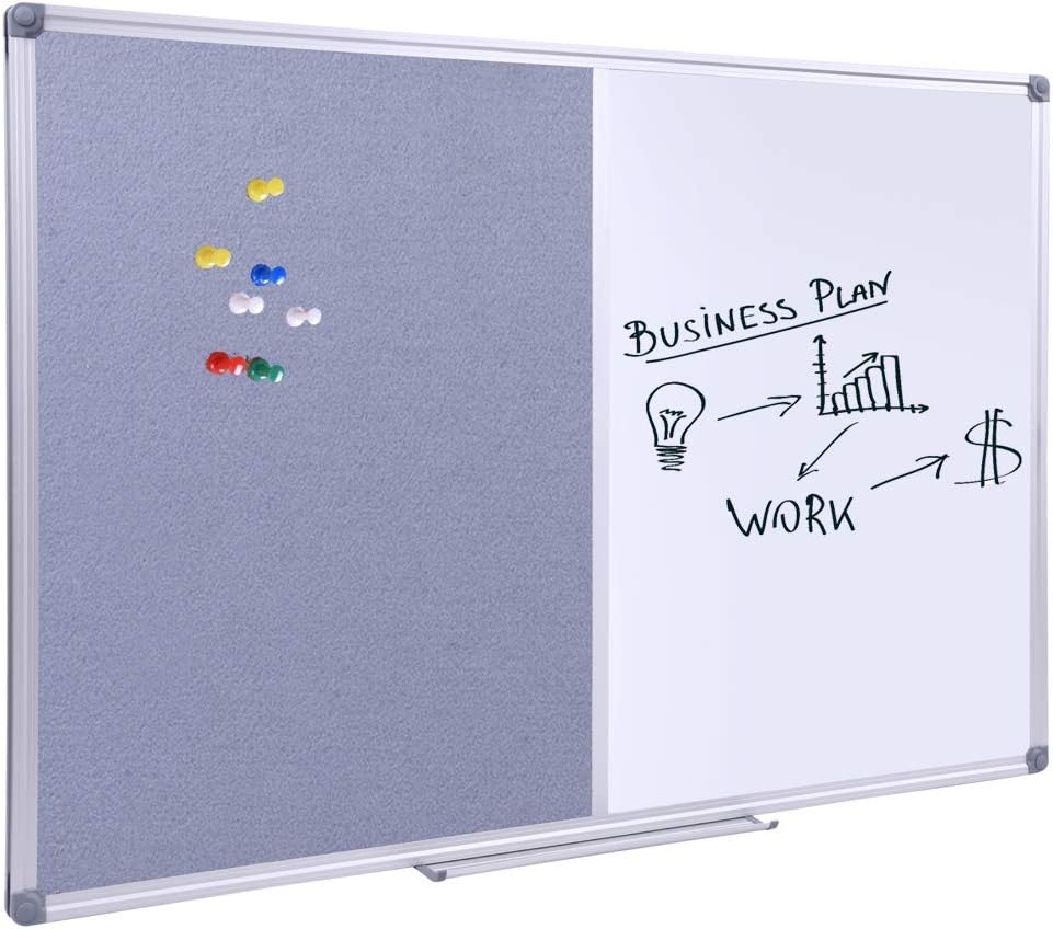 48"x36" Large Magnetic Combo Board - Dry Erase Whiteboard & Grey Bulletin Board Combination | Framed Corkboard & Magnetic Whiteboard for Office, Classroom, Home | Durable Aluminum Frame
