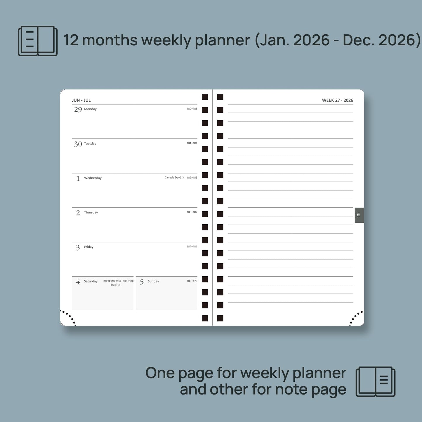 POPRUN 2026 Planner Weekly Notebook (Jan-Dec), Small Size 4''x 6.25'' - 2026 Pocket Calendar for Purse with Spiral Soft Cover, Plastic Ruler, Inner Pocket, 100 GSM - Lilac