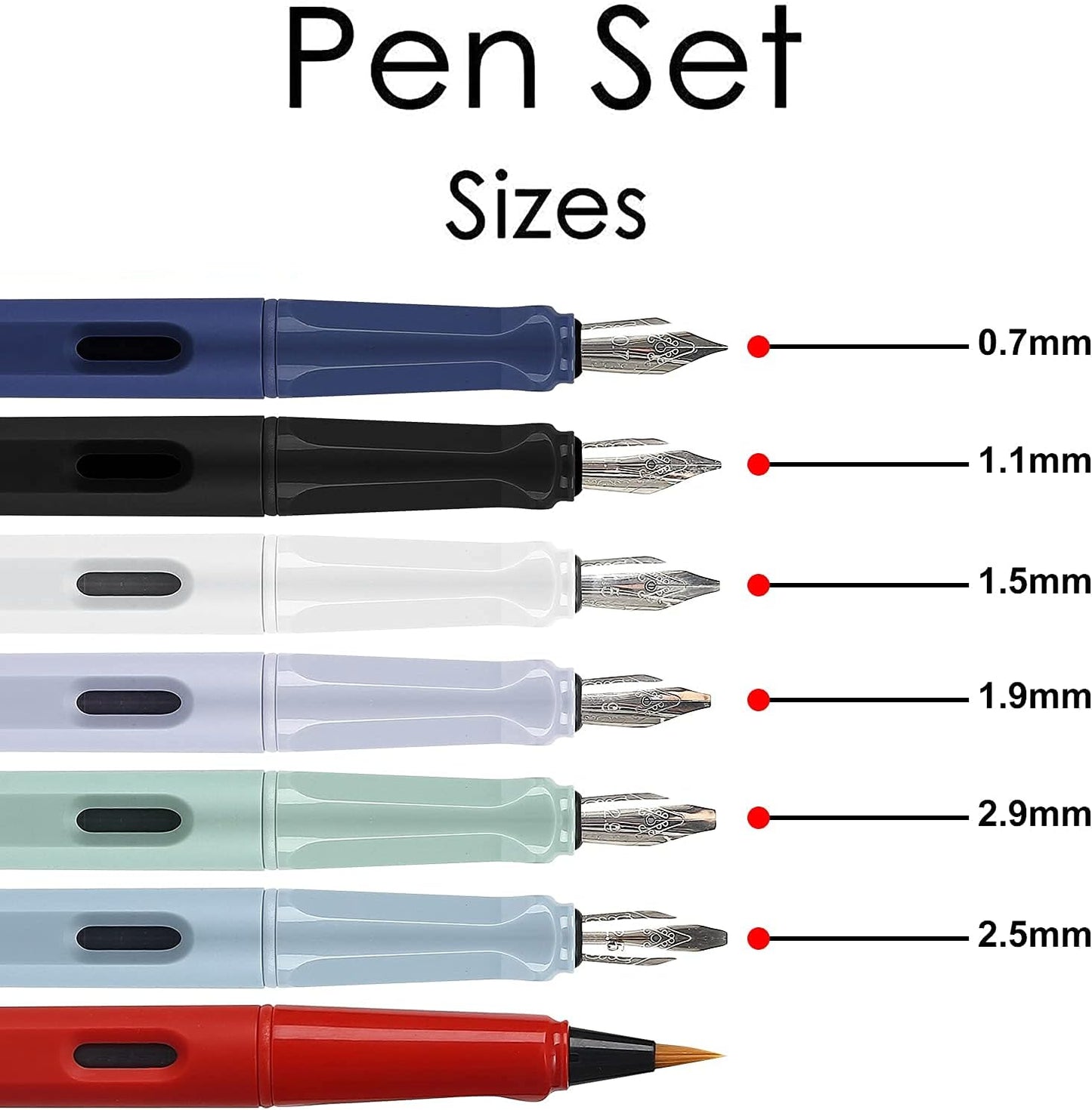 GC QUILL Calligraphy Fountain Pen Set- 7 with Different Nibs and 40 Ink Cartridges for Beginners- MU-09