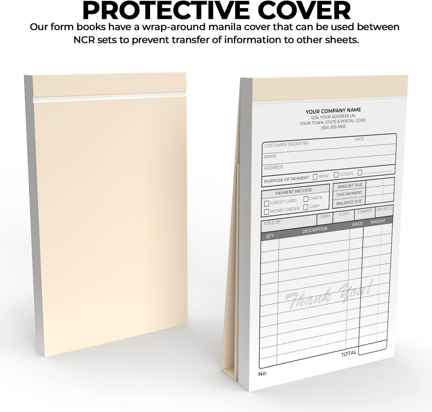 Custom 4.25" x 7" Carbonless NCR Books in 2-Part Duplicate Invoices, Receipts, Work Orders, Sales Orders, Purchase Orders, Estimates, Quote Forms with Your Company/Business Name (200 Sets)