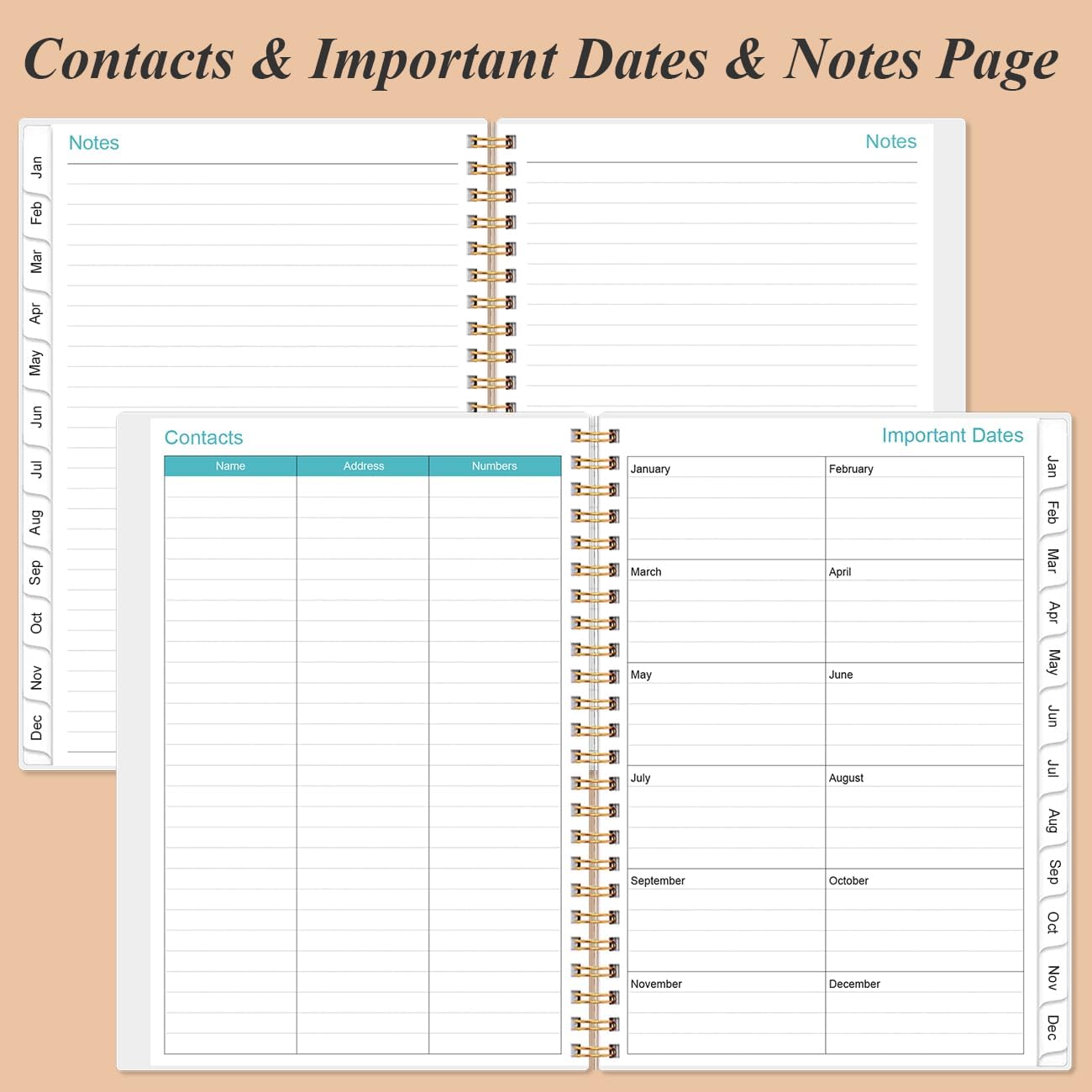 2025-2026 Monthly Planner - July 2025 - December 2026, Two Pages Per Month, 18 Monthly Calendar/Planner with Tabs, Strong Twin-Wire Binding, Inner Pocket, 6.4" x 8.5", Rose Leaf