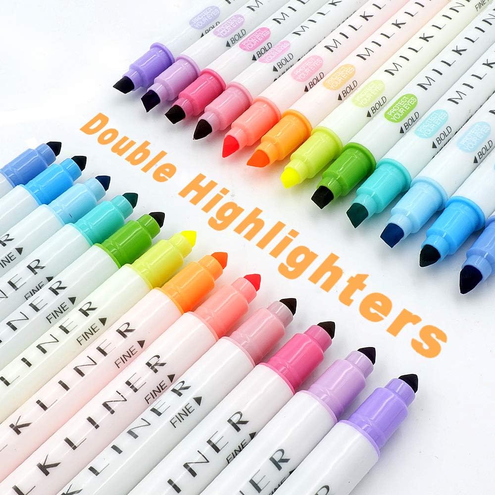 YOOUSOO Pastel Highlighters Set, 12 Unique Retro Colors, Highlighters Assorted Colors, Quick Dry Dual tip and Fine Tip No Bleed Highlighter Markers for Bible Journals Planners Books Notes
