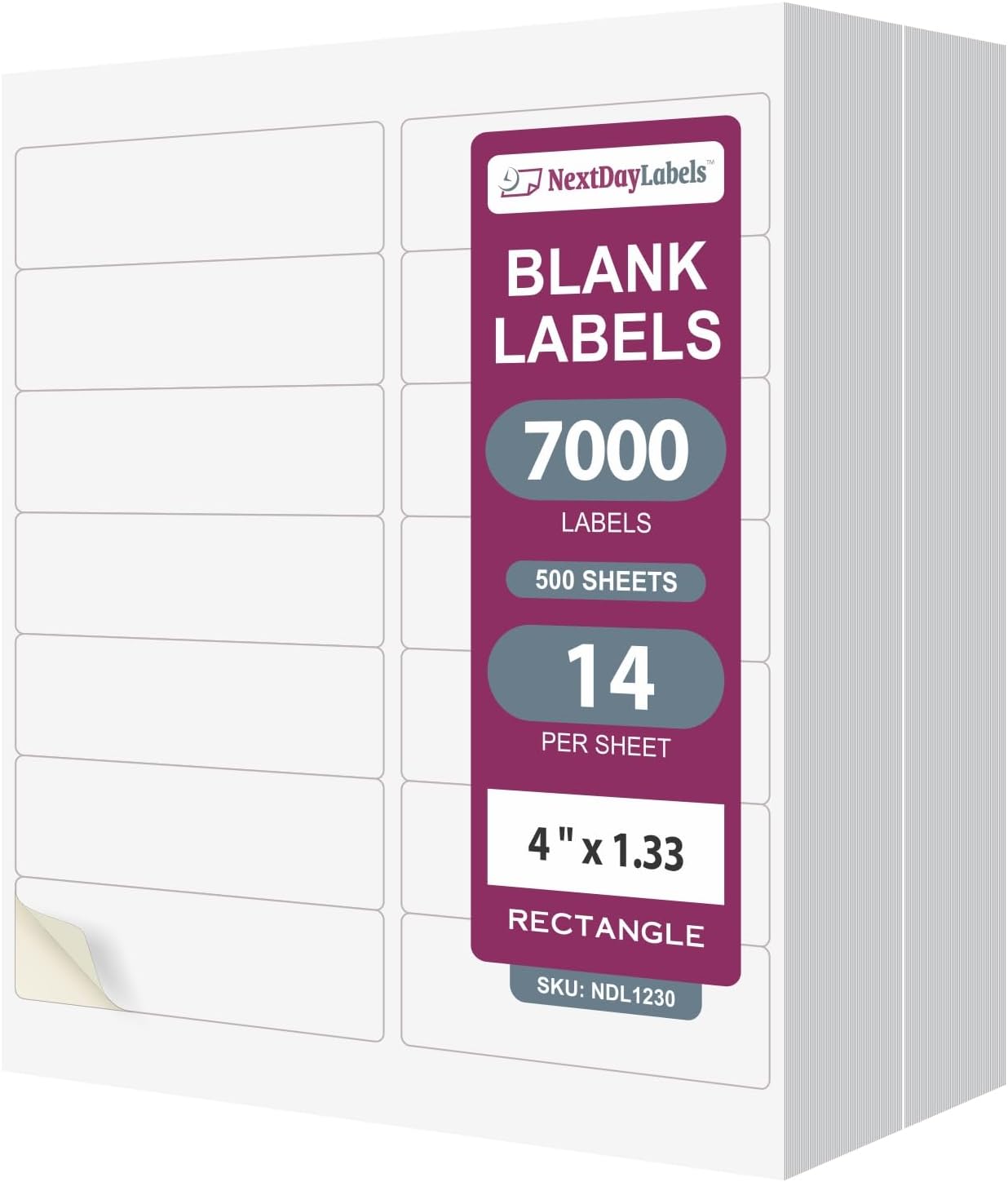 NextDayLabels – 4" x 1-1/3" Rectangular Sticker Labels for Printer - White Laser/Inkjet Printer Labels Return Address Labels Shipping Label Stickers (500 Sheets, 14 Per Sheet, 7000 Labels)