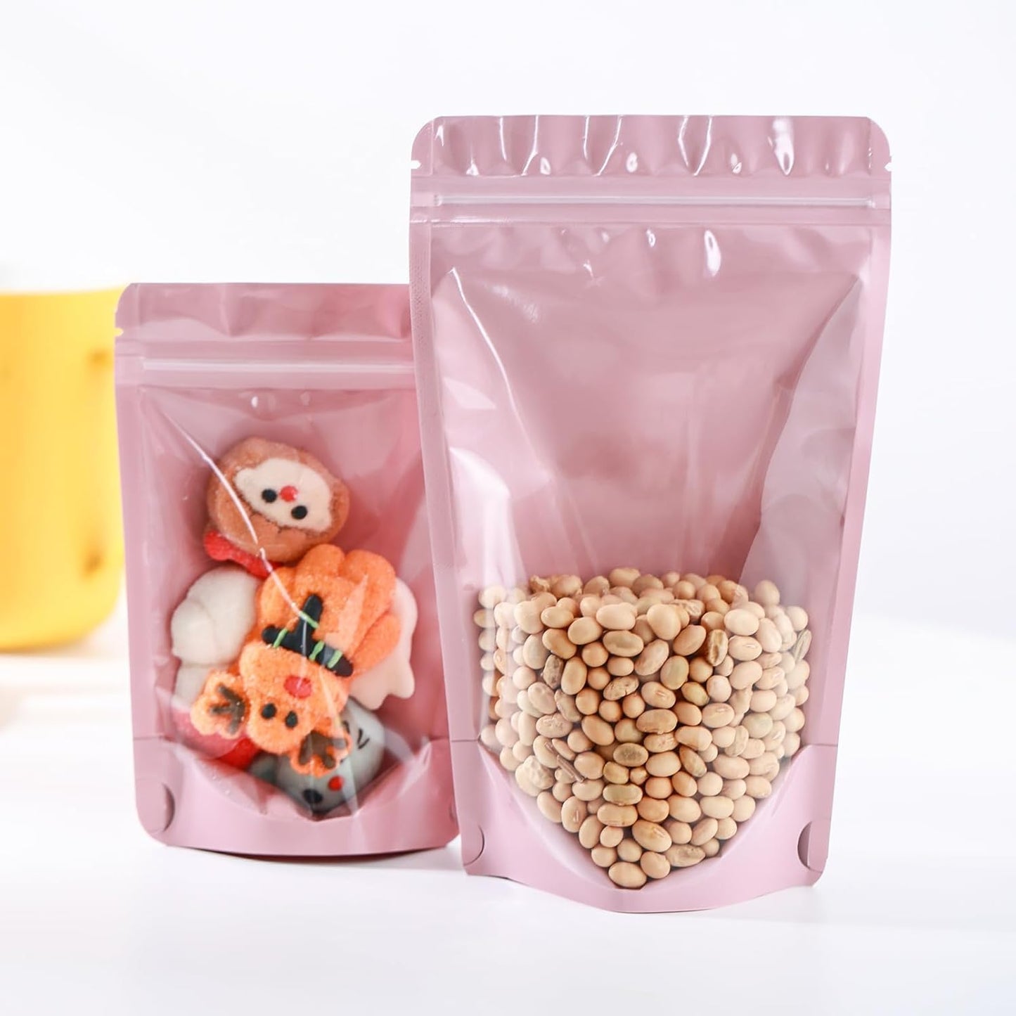 150 Pcs 4x6 Mylar Bags for Food Storage Mylar Bags with Window Stand Up Pouches Small Resealable Smell Proof Bags Freeze Dried Candy Packaging Bulk