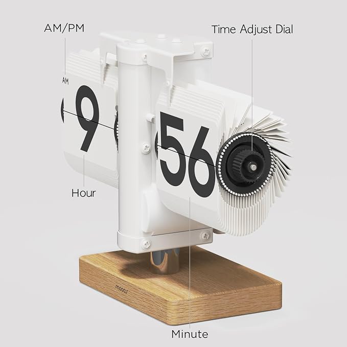 mooas Classic Modern Wood Mini Flip Desk Clock, Retro Vintage Analog Design - Image 3