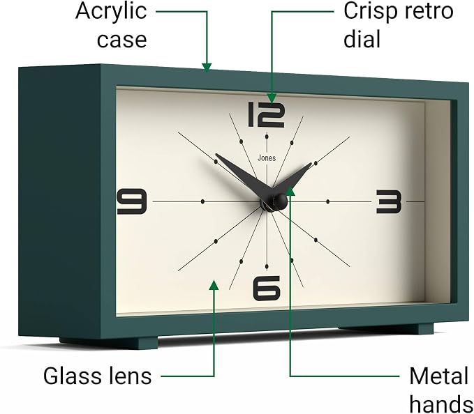 JONES CLOCKS® Odeon Desk Clock | Modern Rectangular Design | Green | Stylish - Image 6