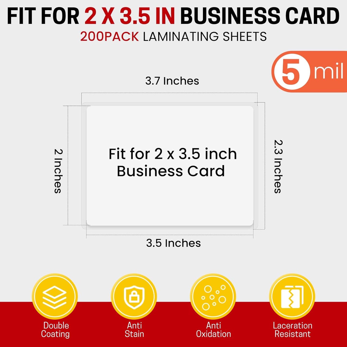 CAREGY 200 Count Thermal Laminating Pouches,5Mil,Hold 2 x 3.5 inch Business Card Laminate Pouches for Laminator, Clear Lamination Paper Protection 2.3 x 3.7 inch, Round Corner, Home & Office