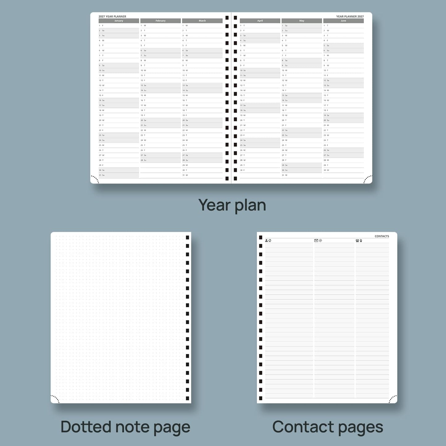POPRUN 2026 Planner Weekly Notebook Calendar (Jan-Dec), Large Size 8.5'' x 10.5'' - Agenda 2026 Appointment Book with Monthly Tabs, Inner Pocket, Spiral Soft Cover, 100 GSM - Soft Pink